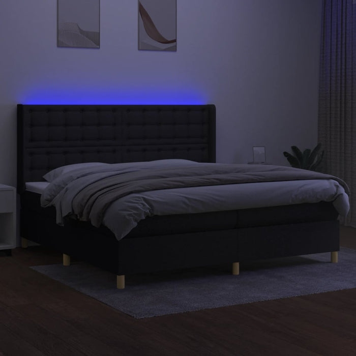 Letto a Molle Materasso e LED Nero 200x200cm in Tessuto cod mxl 62895