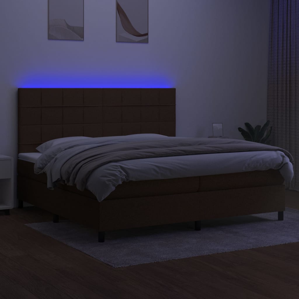 Letto a Molle Materasso e LED Marronescuro 200x200cm in Tessuto cod mxl 56950