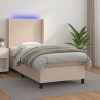 Giroletto Molle Materasso e LED Cappuccino 90x190 cm Similpelle 3139240