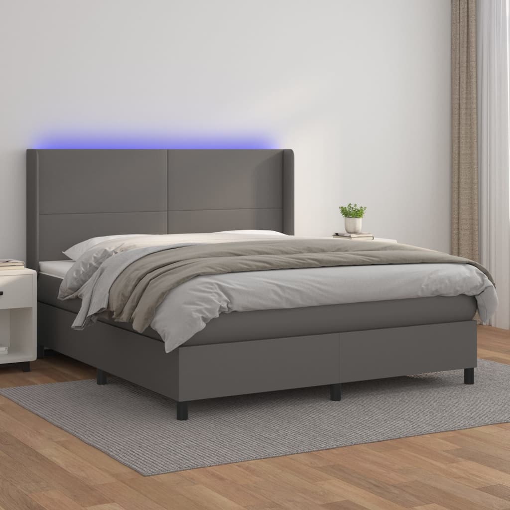 Giroletto Molle con Materasso e LED Grigio 160x200cm Similpellecod mxl 123534