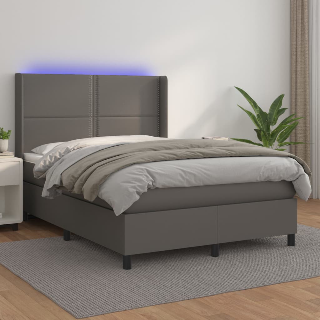 Giroletto Molle con Materasso e LED Grigio 140x190cm Similpellecod mxl 99401