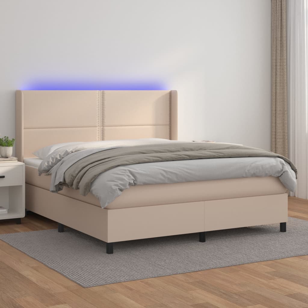 Giroletto Molle Materasso e LED Cappuccino 160x200cm Similpelle 3139336