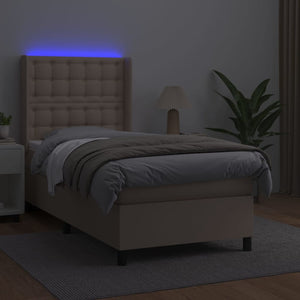 Giroletto Molle Materasso e LED Cappuccino 90x190 cm Similpelle 3139360