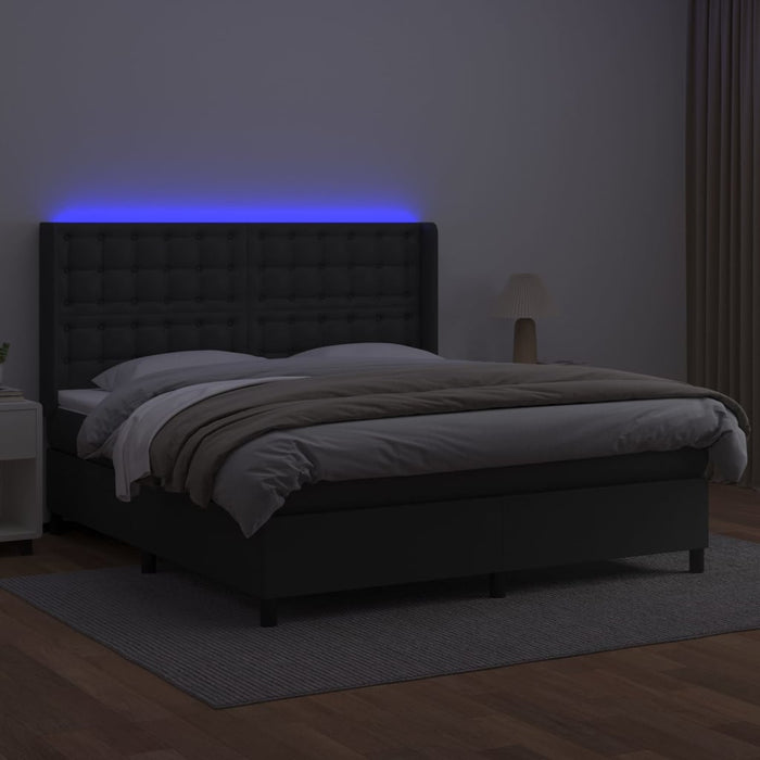 Giroletto a Molle con Materasso e LED Nero 180x200cm Similpelle 3139397