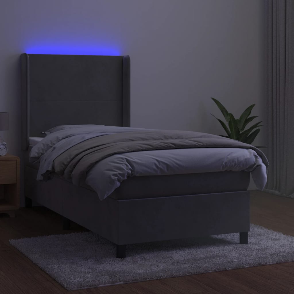 Letto a Molle Materasso e LED Grigio Chiaro 80x200 cm Velluto cod mxl 62821