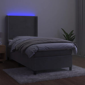 Letto a Molle Materasso e LED Grigio Chiaro 80x200 cm Velluto 3139409