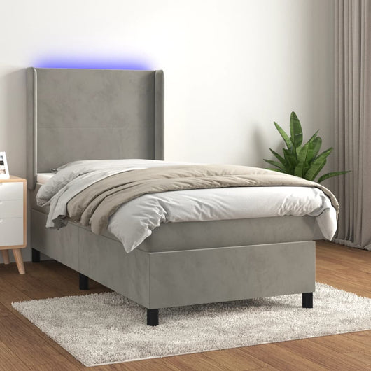 Letto a Molle Materasso e LED Grigio Chiaro 80x200 cm Velluto cod mxl 62821