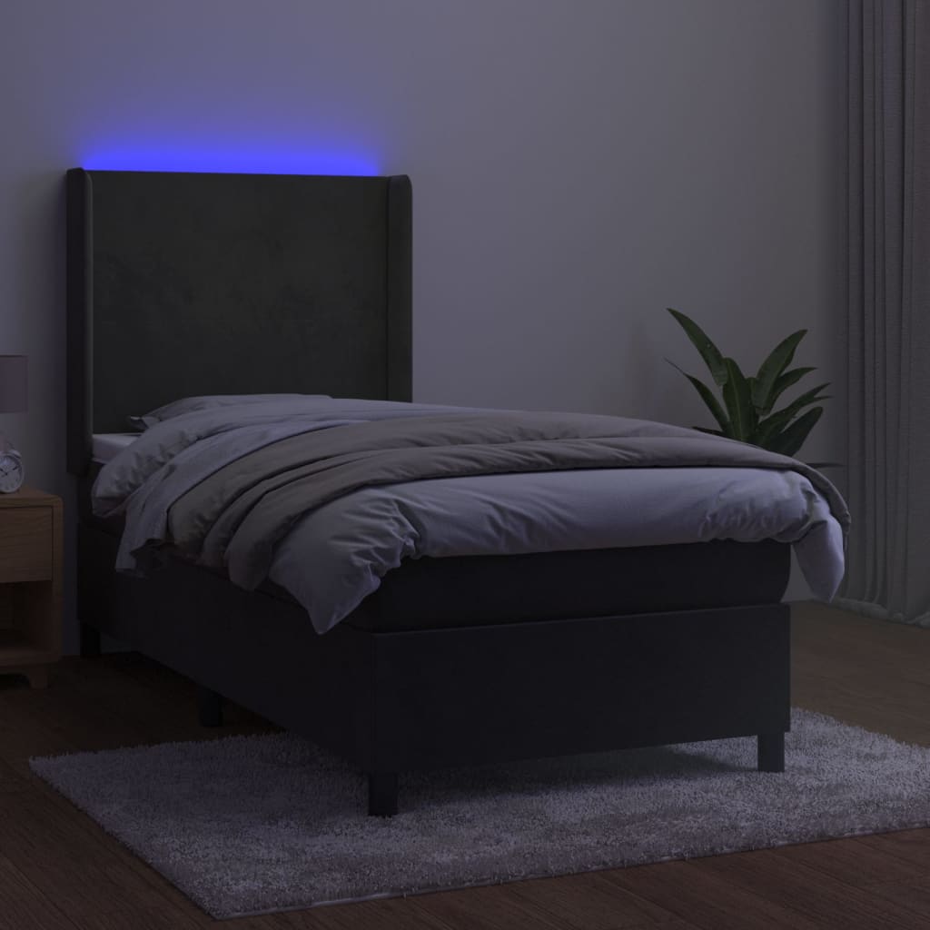 Letto a Molle con Materasso e LED Grigio Scuro 80x200cm Vellutocod mxl 99409