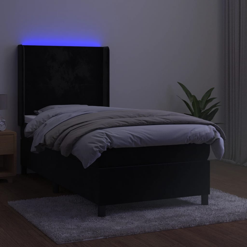 Letto a Molle con Materasso e LED Nero 80x200 cm in Velluto 3139411