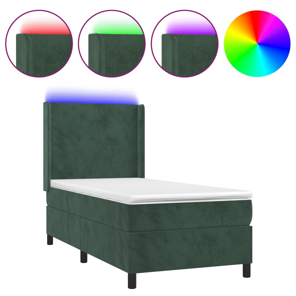 Letto a Molle con Materasso e LED Verde Scuro 80x200cm Velluto cod mxl 56513