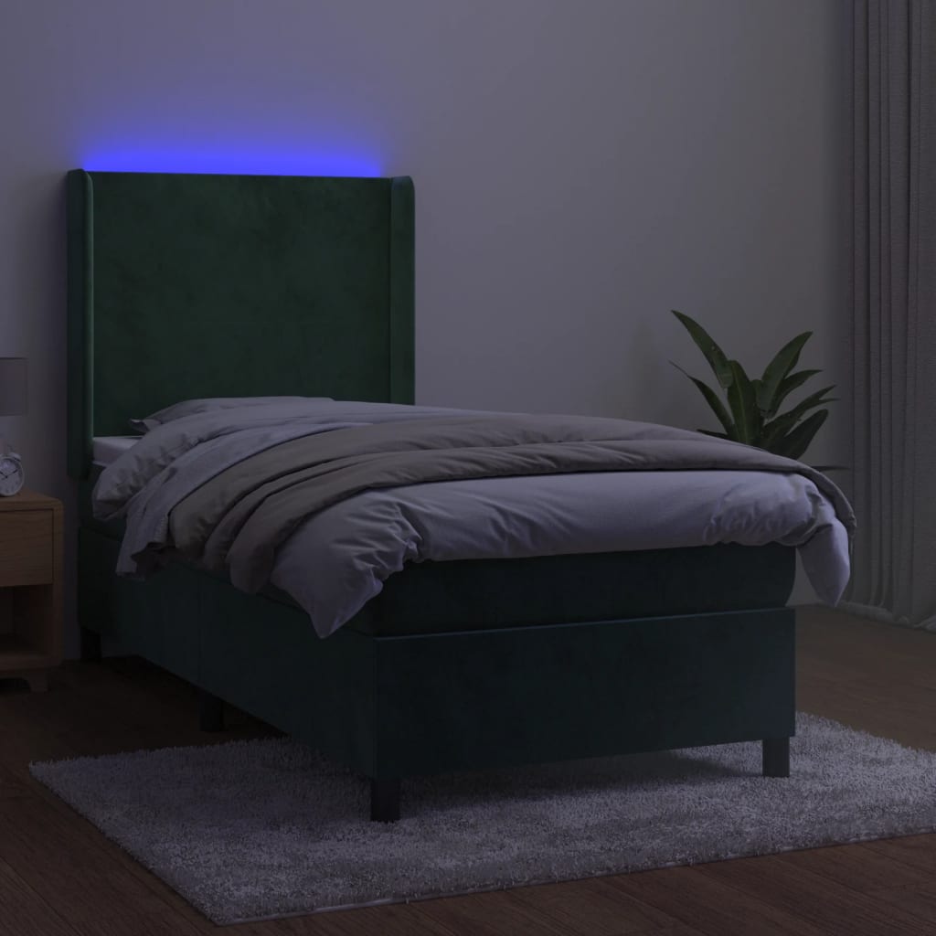 Letto a Molle con Materasso e LED Verde Scuro 80x200cm Velluto cod mxl 56513