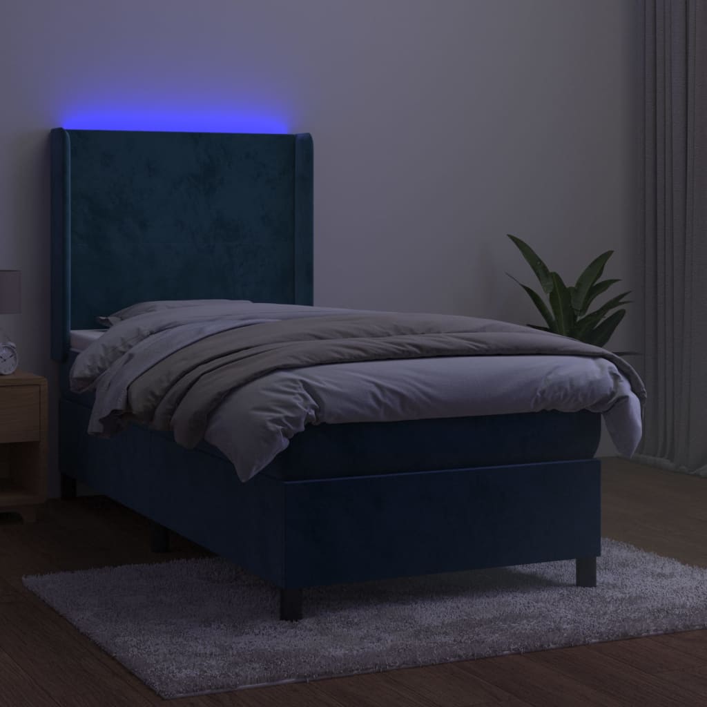 Letto a Molle con Materasso e LED Blu Scuro 80x200cm in Vellutocod mxl 75423