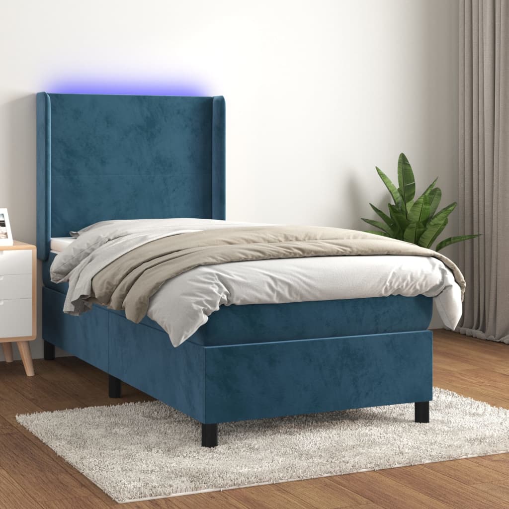 Letto a Molle con Materasso e LED Blu Scuro 80x200cm in Velluto 3139413