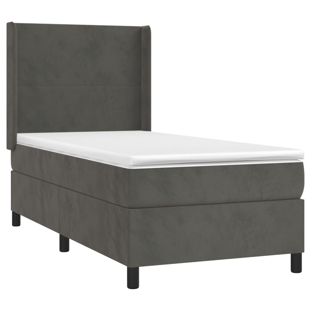 Letto a Molle con Materasso e LED Grigio Scuro 90x190cm Velluto 3139416