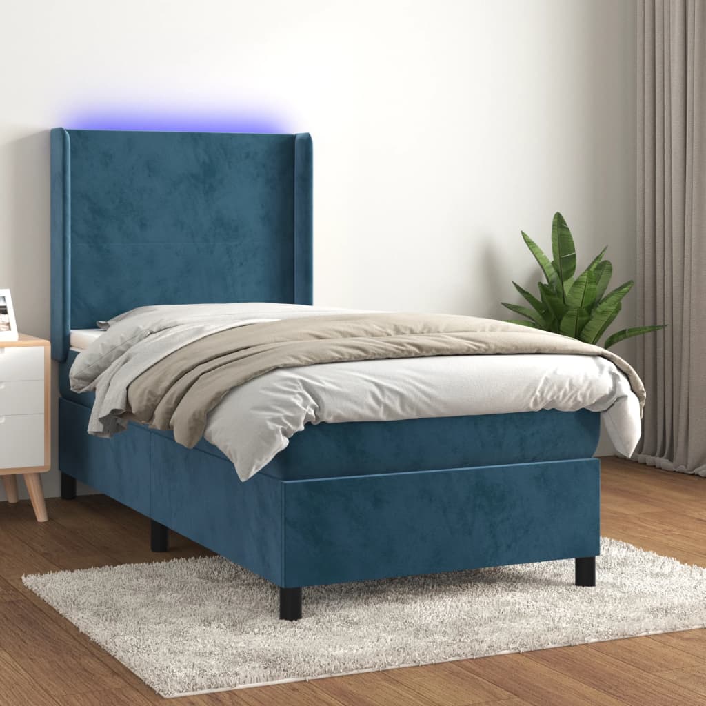 Letto a Molle con Materasso e LED Blu Scuro 90x190cm in Vellutocod mxl 99408