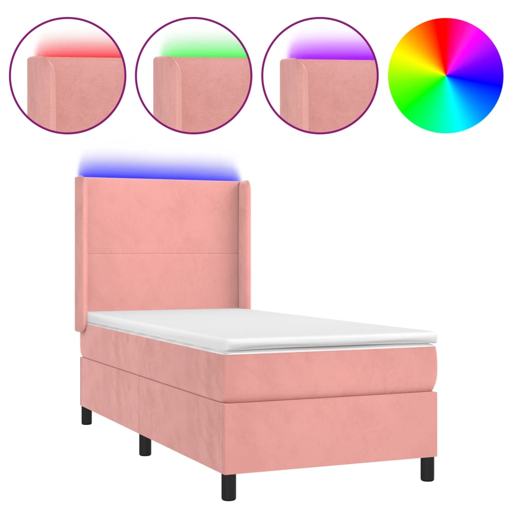 Letto a Molle con Materasso e LED Rosa 90x190 cm in Velluto 3139420