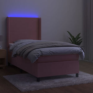 Letto a Molle con Materasso e LED Rosa 90x190 cm in Velluto 3139420