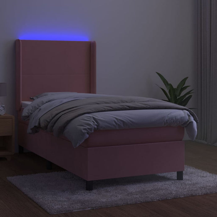 Letto a Molle con Materasso e LED Rosa 90x190 cm in Velluto 3139420