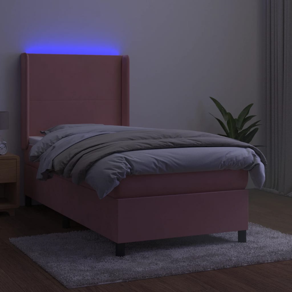 Letto a Molle con Materasso e LED Rosa 90x200 cm in Velluto 3139426