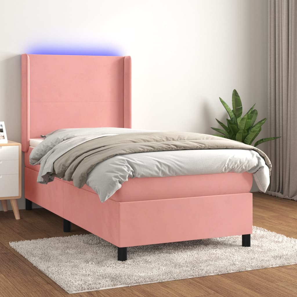 Letto a Molle con Materasso e LED Rosa 90x200 cm in Velluto 3139426