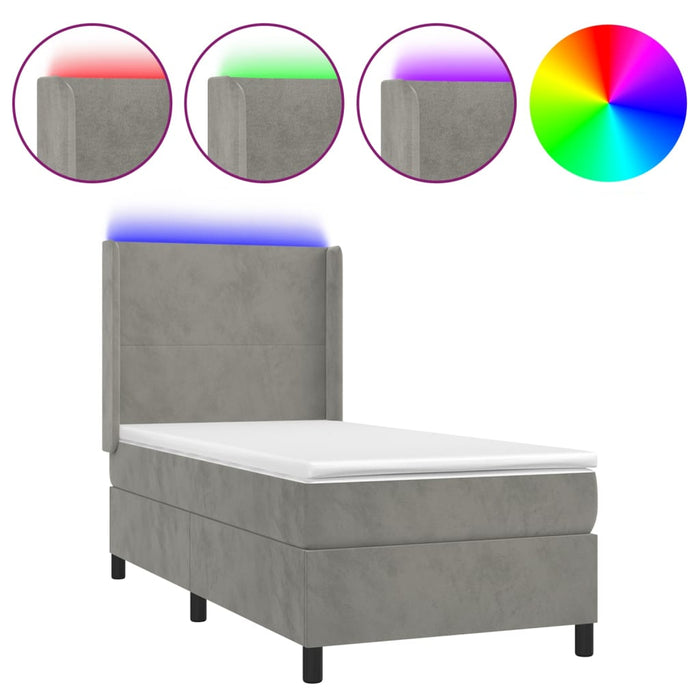 Letto a Molle Materasso e LED Grigio Chiaro 100x200 cm Vellutocod mxl 99407