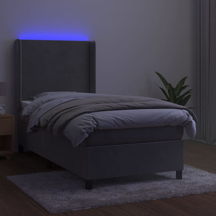 Letto a Molle Materasso e LED Grigio Chiaro 100x200 cm Vellutocod mxl 99407