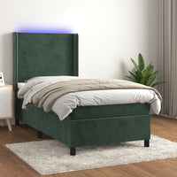 Letto a Molle con Materasso e LED Verde Scuro 100x200cm Vellutocod mxl 75428