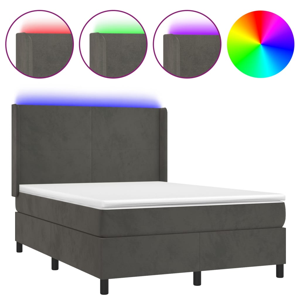 Letto a Molle con Materasso e LED Grigio Scuro 140x190 cm 3139440