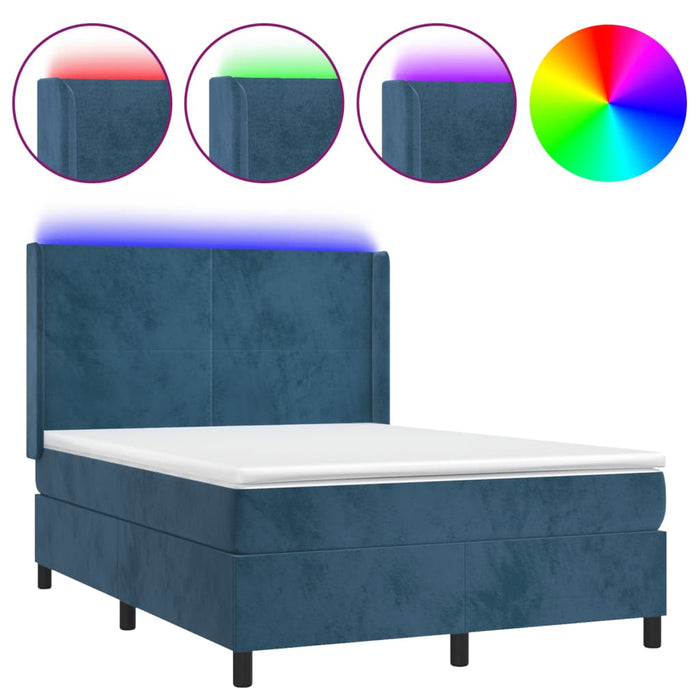 Letto a Molle con Materasso e LED Blu Scuro 140x190 cm 3139443