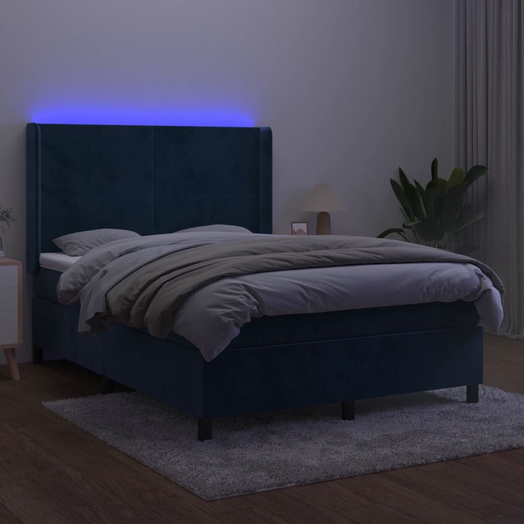 Letto a Molle con Materasso e LED Blu Scuro 140x190 cm 3139443