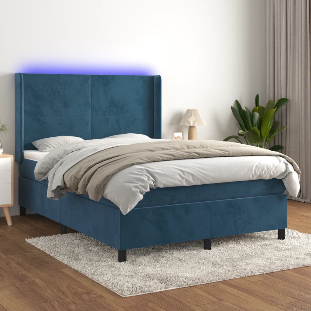 Letto a Molle con Materasso e LED Blu Scuro 140x190 cm 3139443