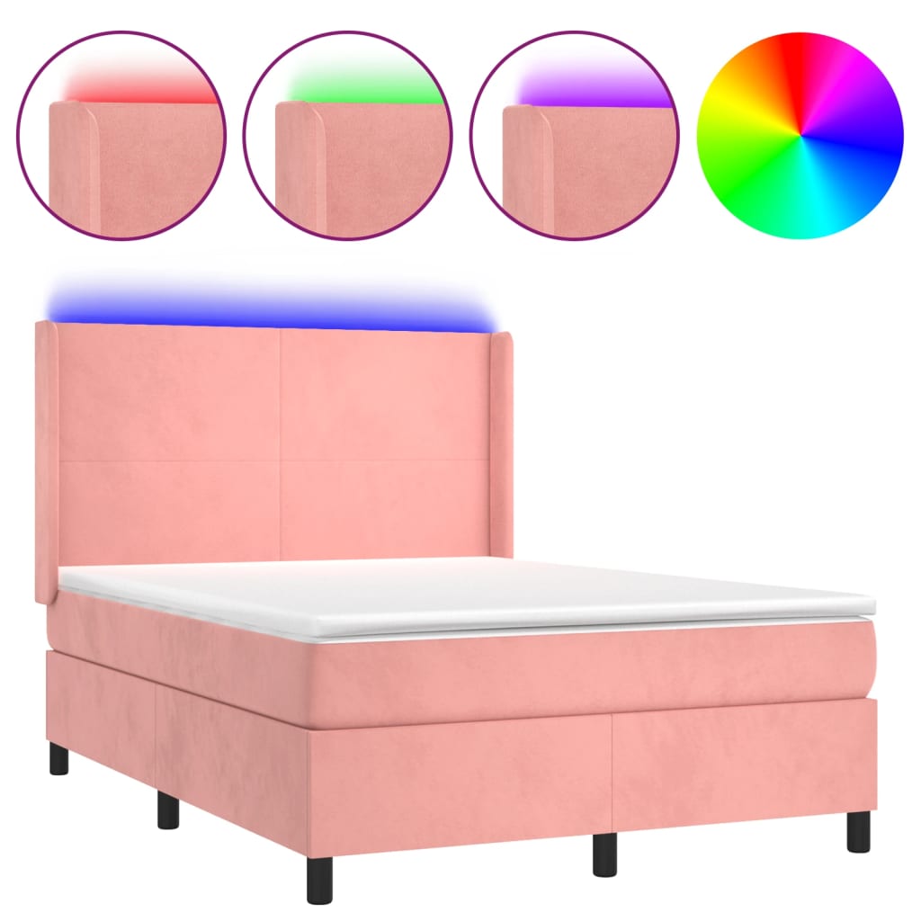 Letto a Molle con Materasso e LED Rosa 140x190 cm in Velluto 3139444