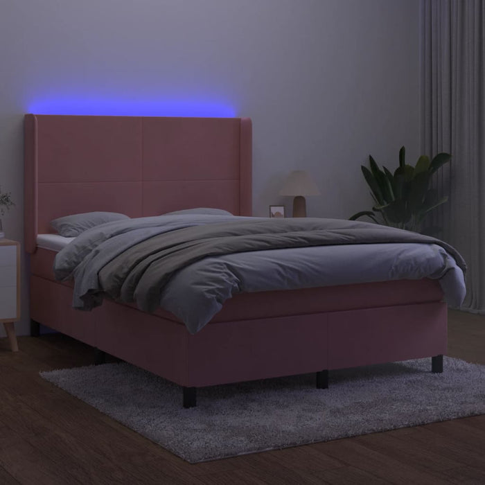 Letto a Molle con Materasso e LED Rosa 140x190 cm in Velluto 3139444