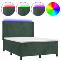 Letto a Molle con Materasso e LED Verde Scuro 140x200cm Velluto 3139448