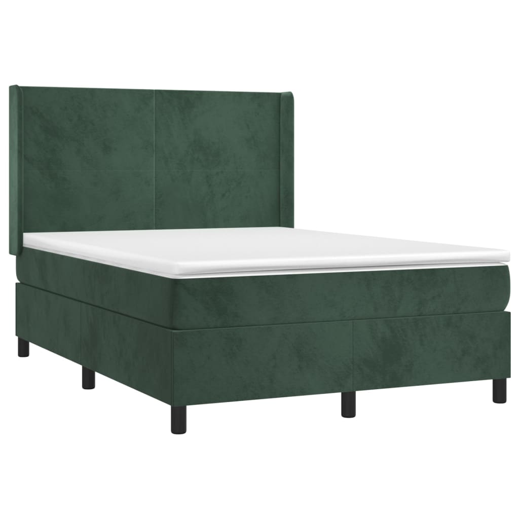 Letto a Molle con Materasso e LED Verde Scuro 140x200cm Velluto 3139448