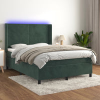 Letto a Molle con Materasso e LED Verde Scuro 140x200cm Velluto 3139448