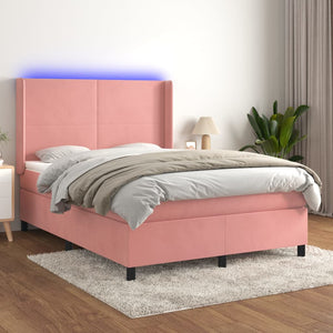 Letto a Molle con Materasso e LED Rosa 140x200 cm in Vellutocod mxl 99414