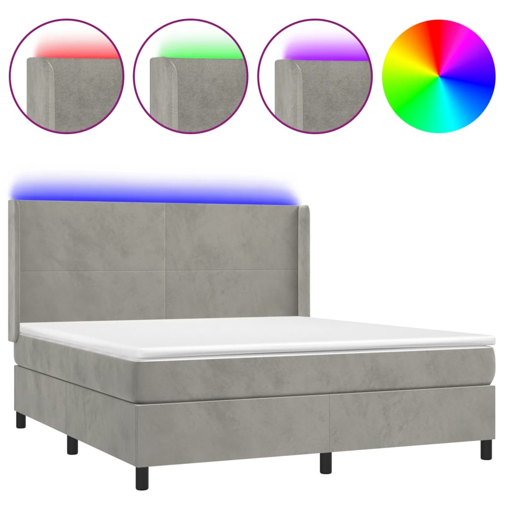 Letto a Molle Materasso e LED Grigio Chiaro 160x200 cm Vellutocod mxl 75426