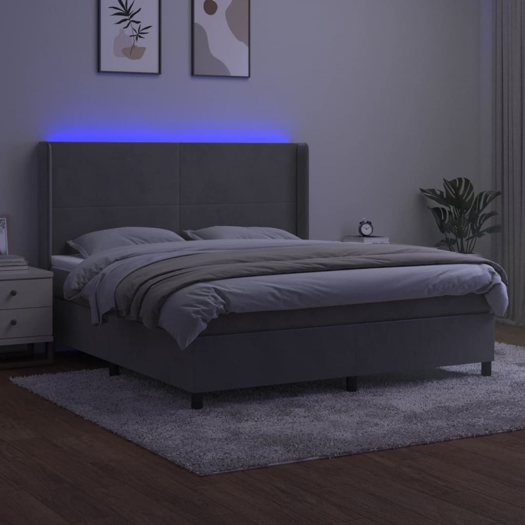 Letto a Molle Materasso e LED Grigio Chiaro 160x200 cm Vellutocod mxl 75426