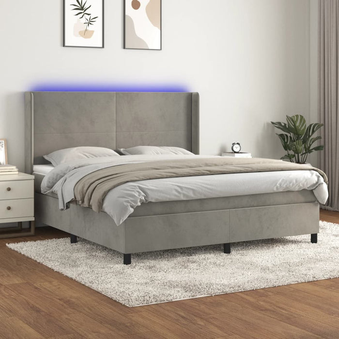 Letto a Molle Materasso e LED Grigio Chiaro 160x200 cm Vellutocod mxl 75426