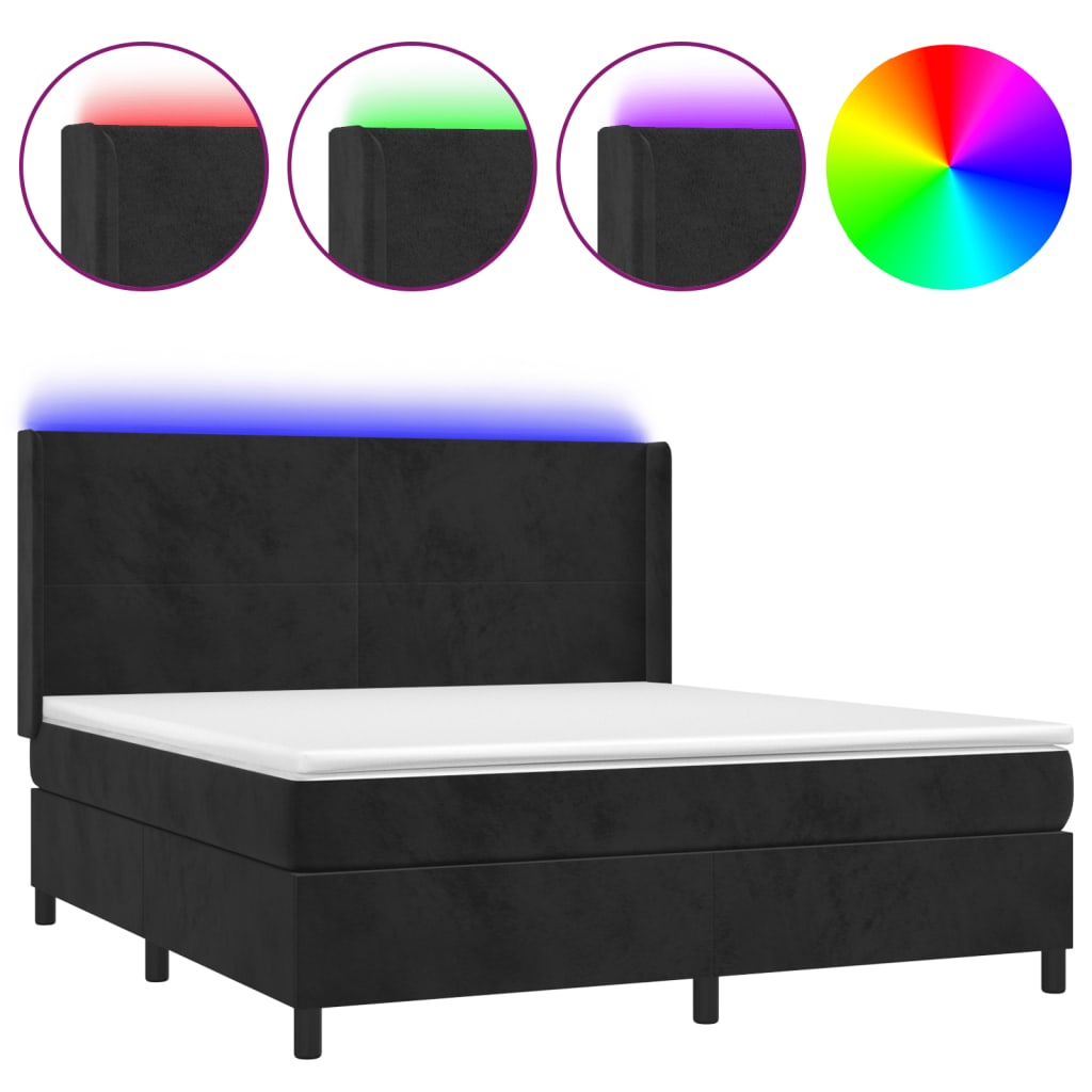 Letto a Molle con Materasso e LED Nero 160x200 cm in Vellutocod mxl 75420