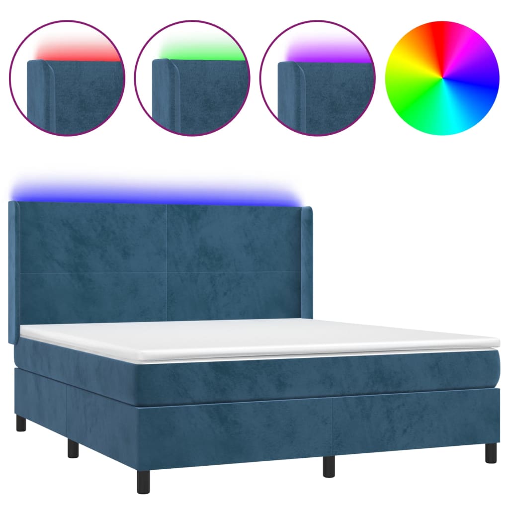 Letto a Molle con Materasso e LED Blu Scuro 160x200 cm 3139455