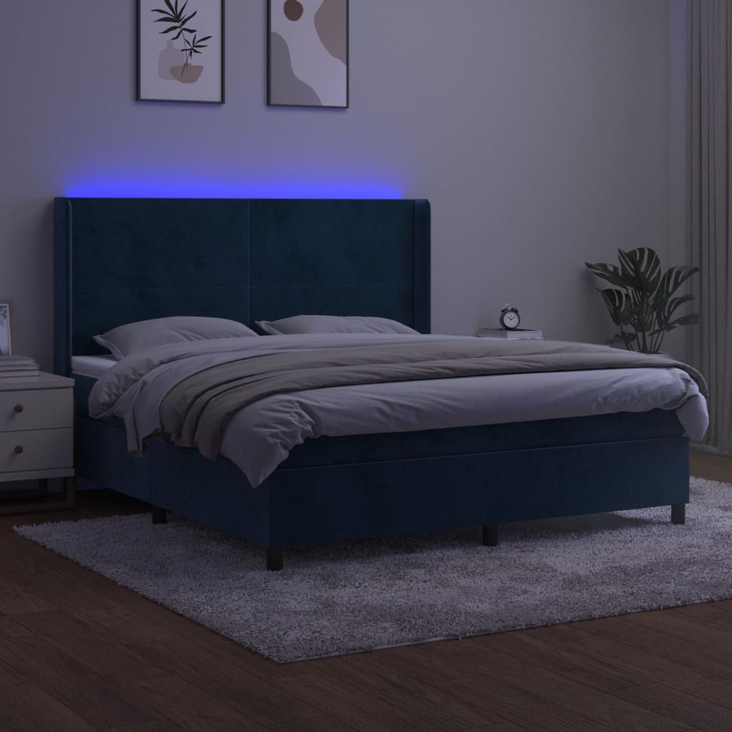 Letto a Molle con Materasso e LED Blu Scuro 160x200 cm 3139455