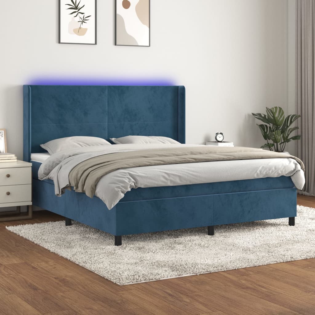 Letto a Molle con Materasso e LED Blu Scuro 160x200 cm 3139455