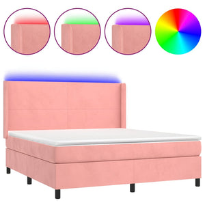 Letto a Molle con Materasso e LED Rosa 160x200 cm in Velluto 3139456