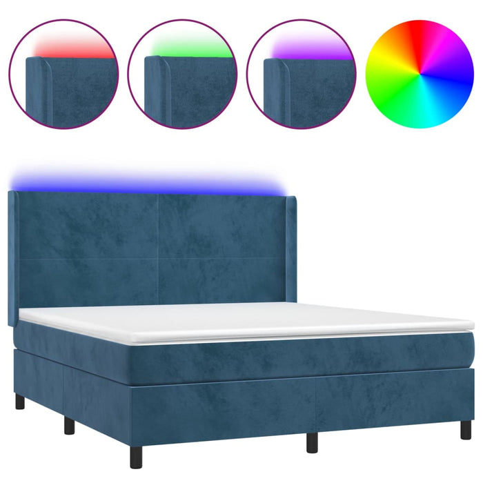 Letto a Molle con Materasso e LED Blu Scuro 180x200 cm 3139461