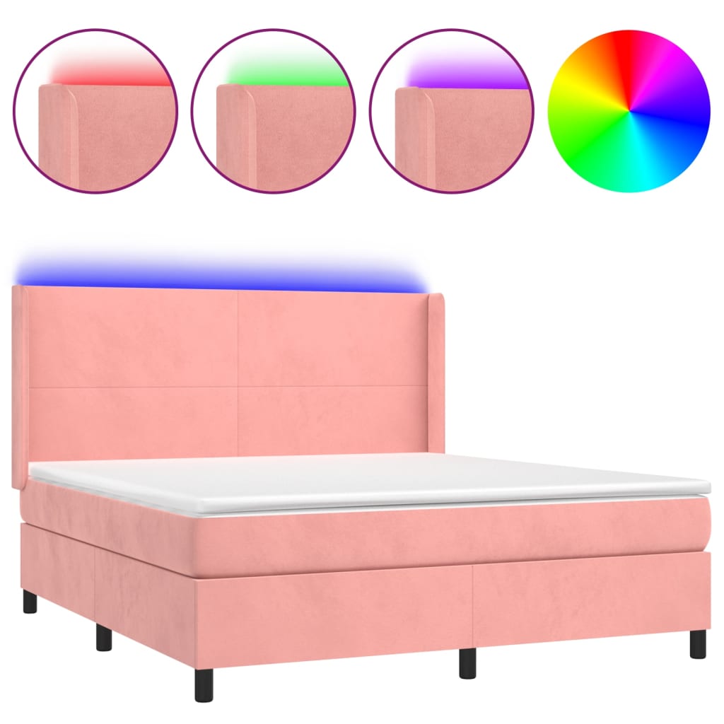 Letto a Molle con Materasso e LED Rosa 180x200 cm in Velluto 3139462