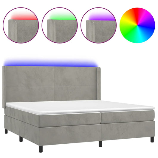 Letto a Molle Materasso e LED Grigio Chiaro 200x200 cm Velluto cod mxl 65199