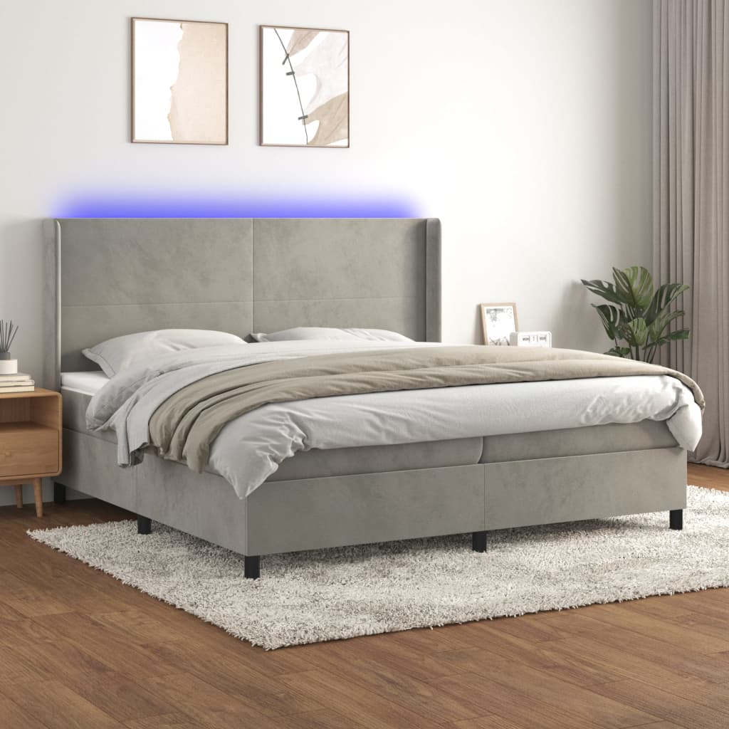 Letto a Molle Materasso e LED Grigio Chiaro 200x200 cm Velluto cod mxl 65199