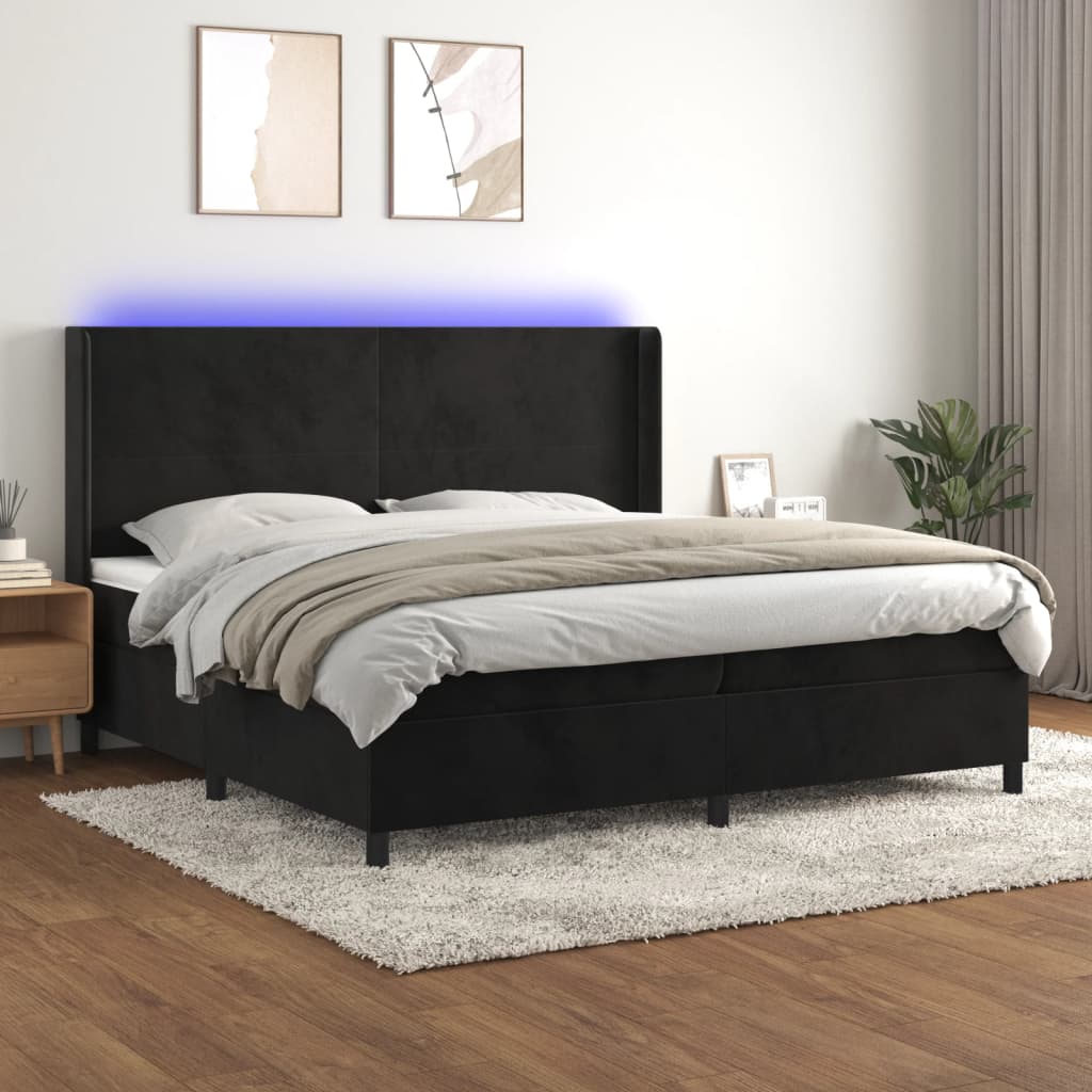 Letto a Molle con Materasso e LED Nero 200x200 cm in Velluto 3139465